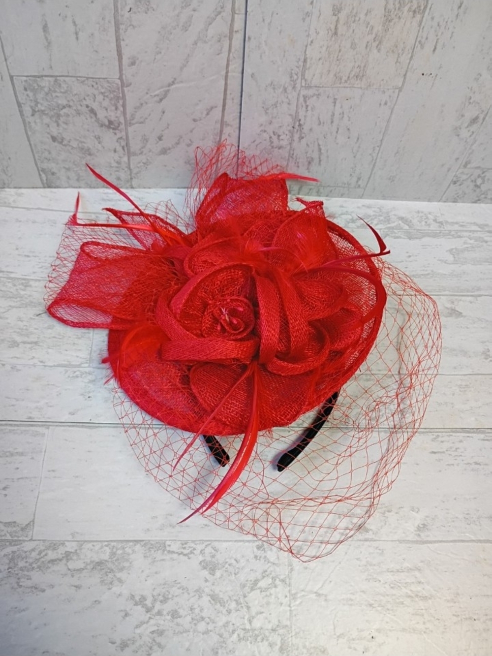 Red Floral Fascinator Headband for Women
